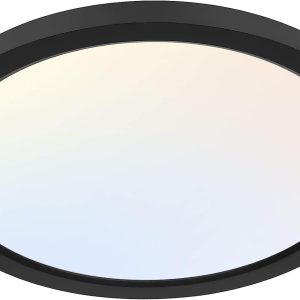 12 Inch Selectable CCT LED Round Flat Panel Light, 24W 3000K/4000K/5000K, Edge-Lit Flush Mount Ceiling Light Fixture for Kitchen, Bedroom, Laundry and Closet Room，Black