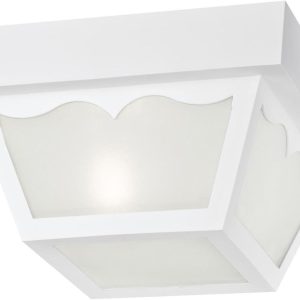 6697500 Traditional One-Light Outdoor Flush-Mount Fixture, White Finish on Polypropylene, Frosted Glass Panels