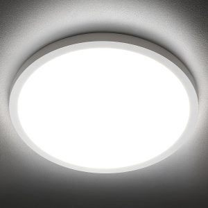 LED Flush Mount Ceiling Light Fixture, 5000K Daylight White, 2400LM, 12 Inch 24W White Round Flat Bedroom Lights, 240W Equiv. Non-Dimmable