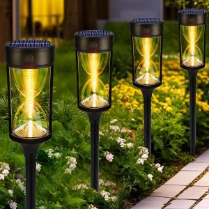 Solar Pathway Lights Outdoor, 4 Pack Unique Solar Powered Lights with 4 Modes, Waterproof Auto On/Off Outdoor Light for Yard Garden Lawn Patio Walkway Driveway Decor Landscape Lighting