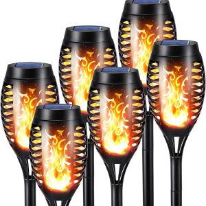 Solar Halloween Lights Outdoor, 6 Pack LED Torch Lights Flickering Flame, Waterproof Solar Outdoor Light - Landscape Decoration Lighting for Garden, Lawn, Yard, Halloween Decorations
