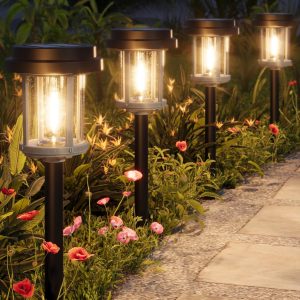 Solar Pathway Lights, 20 LM Bright Solar Light Outdoor, Waterproof Seed Glass & Metal Solar Powered Garden Lights, Outside Solar Lights for Yard Lawn Landscape Walkway(Black & Grey)