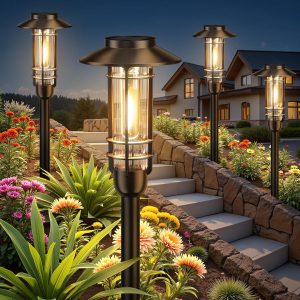 4 Pack Solar Pathway Lights Outdoor, Upgraded Bright Solar Powered Garden Light Outside, Waterproof Outdoor Lighting for Landscape Lawn Patio Yard Path Driveway Walkway Decor, Warm White